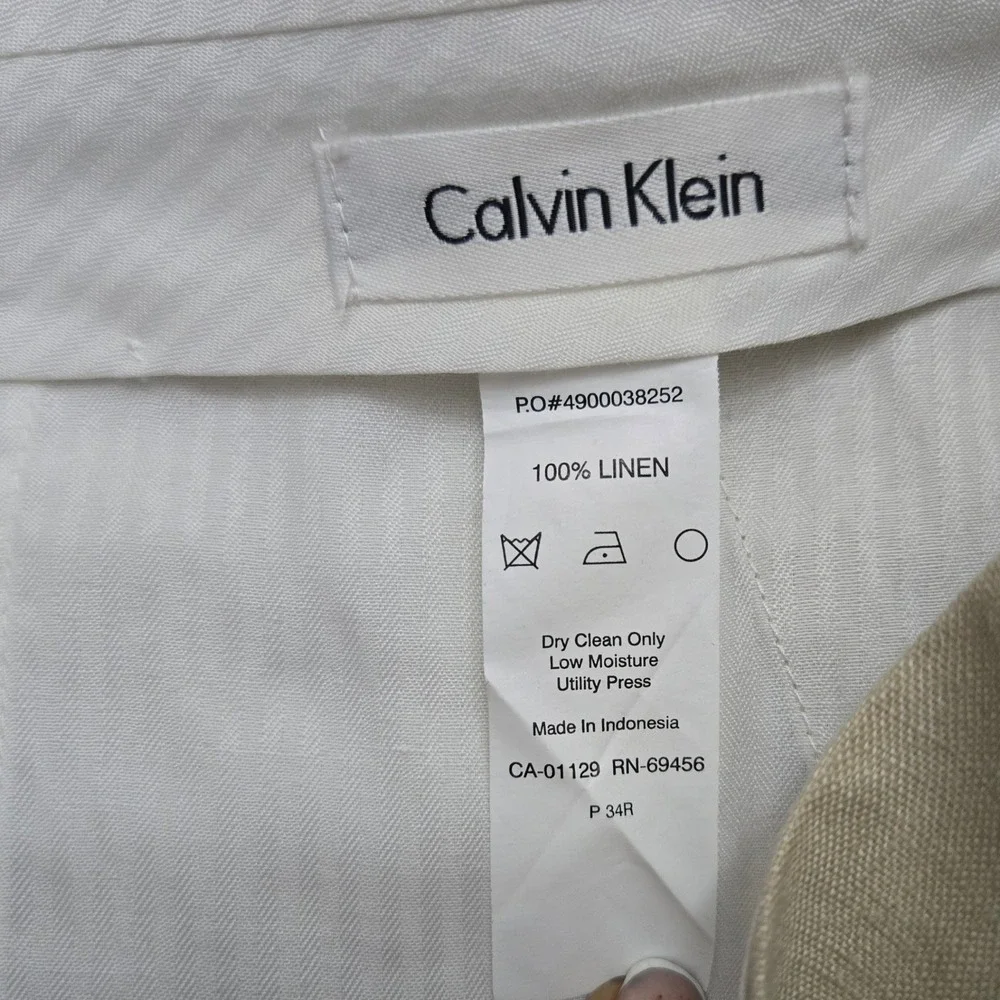Calvin Klein Linen Trousers Men 34R‎ Casual Beach Wedding Coastal Neutral Preppy